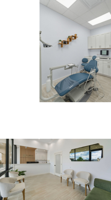 Collage featuring a dental patient, team member, and a desk at Elora Dental Studio